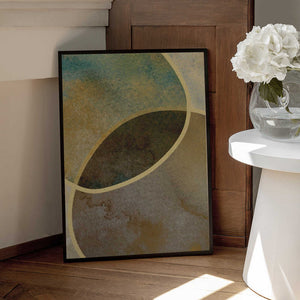 Tablou înramat „Abstract Circles With Gold 2” de Bilge Paksoylu