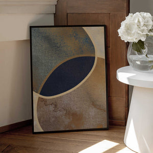 Tablou înramat „Abstract Circles With Gold 1” de Bilge Paksoylu