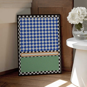 Tablou înramat „Geometric Pattern With Blue And White Diamonds” de Little Dean