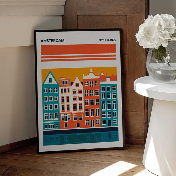 Tablou înramat „Amsterdam Travel Poster” de Retrodrome