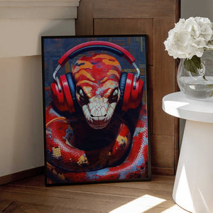 Tablou înramat „Snake With Headphones animal” de Justyna Jaszke