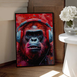 Tablou înramat „Gorilla With Headphones animal” de Justyna Jaszke