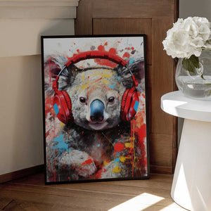Tablou înramat „Koala With Headphones animal” de Justyna Jaszke