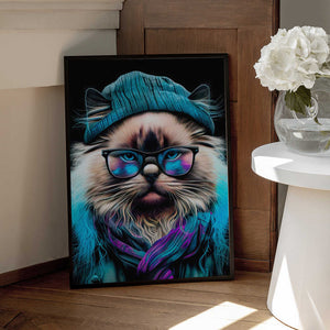 Tablou înramat „Hipster cat animal art” de Justyna Jaszke