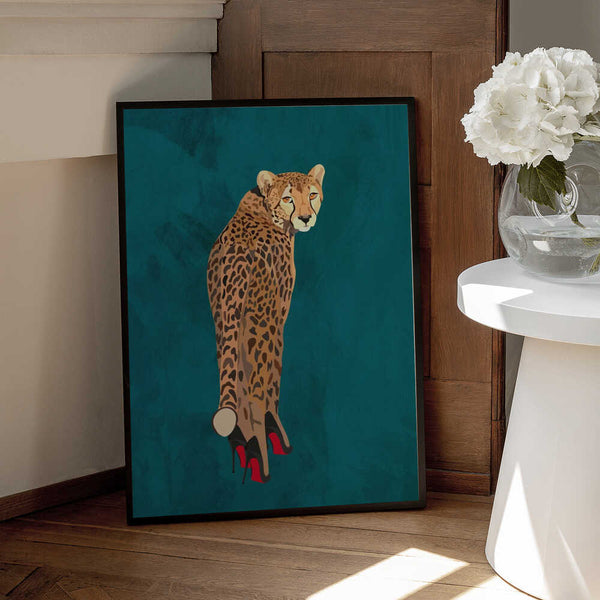 Tablou înramat „Turquoise cheetah in heels” de Sarah Manovski