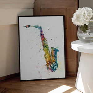 Tablou înramat „Saxophone Abstract Watercolor” de Michael Tompsett