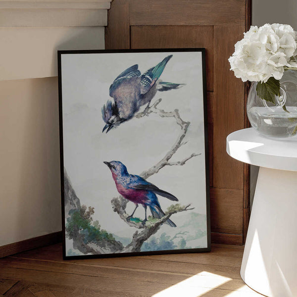 Tablou înramat „Two Birds  a Blue Jay and a Purple Breasted Cotinga” de Aert Schouman