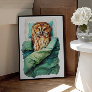 Tablou înramat „Animal Watercolor Art Bird Sleeping Owl” de Justyna Jaszke