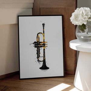 Tablou înramat „Black and Gold Music Art Trumpet” de Justyna Jaszke