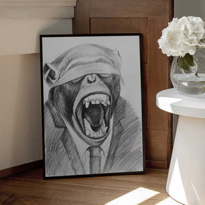 Tablou înramat „Monkey In A Suited Attire With A Blindfold” de Violeta Vollmer