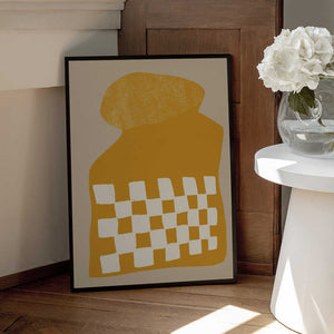 Tablou înramat „Golden Checkered Form” de THE MIUUS STUDIO