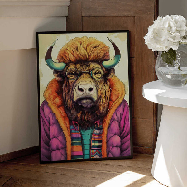 Tablou înramat „Buffalo Watercolor Animal Art (2)” de Justyna Jaszke