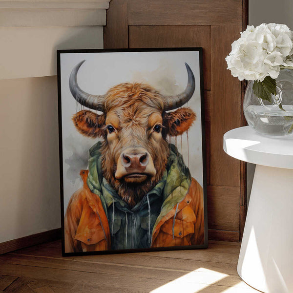 Tablou înramat „Buffalo Watercolor Animal Art (3)” de Justyna Jaszke