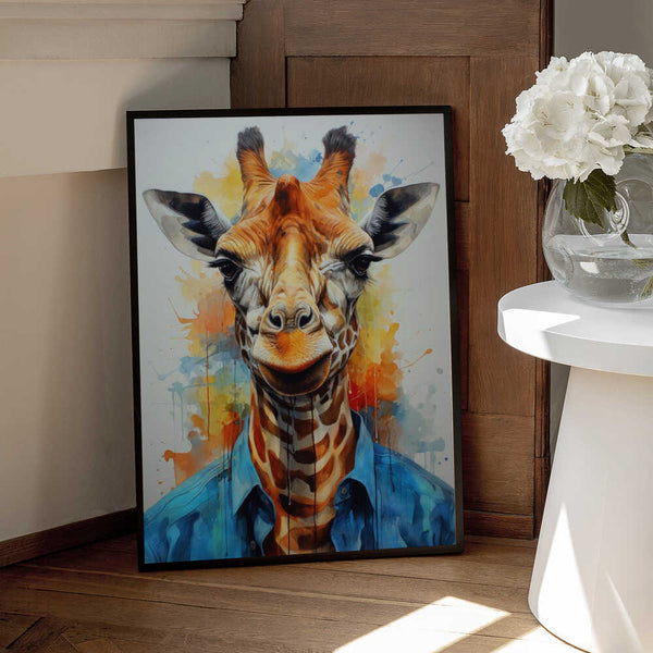 Tablou înramat „Giraffe Watercolor Animal Art (1)” de Justyna Jaszke