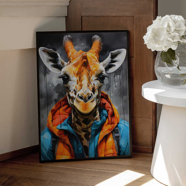 Tablou înramat „Giraffe Watercolor Animal Art (2)” de Justyna Jaszke