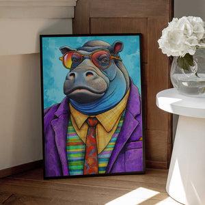 Tablou înramat „Hippopotamus Watercolor Animal Art” de Justyna Jaszke
