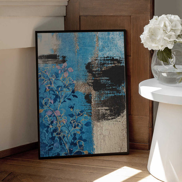 Tablou înramat „Denim Floral 1” de Sally Ann Moss