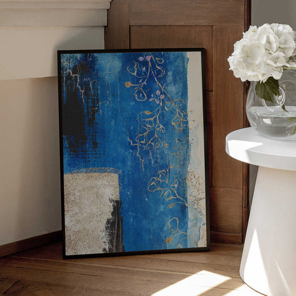 Tablou înramat „Denim Floral 3” de Sally Ann Moss