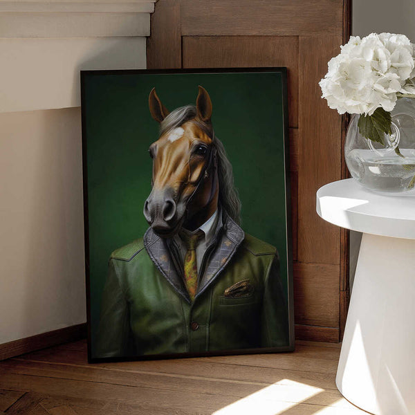 Tablou înramat „Elegant Green Horse Animal Art” de Justyna Jaszke