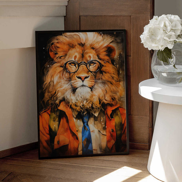 Tablou înramat „Lion Watercolor Animal Art” de Justyna Jaszke