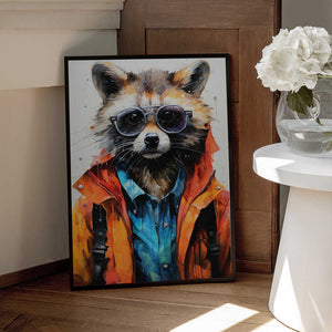 Tablou înramat „Raccoon Hipster Watercolor Animal Art” de Justyna Jaszke