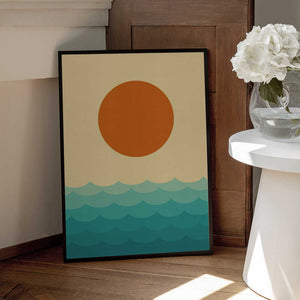 Tablou înramat „Stylized Sunset Over Waves” de Vitor Costa
