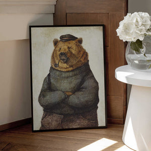 Tablou înramat „Bear Dressed In A Sweater And Cap” de Mike Koubou