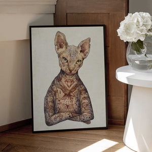 Tablou înramat „Stylish Tattoo Cat” de Mike Koubou