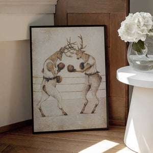 Tablou înramat „Deer Fight Vintage Style” de Mike Koubou