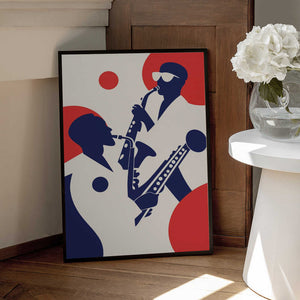 Tablou înramat „Silhouettes of Musicians Playing Saxophones” de Layla Oz