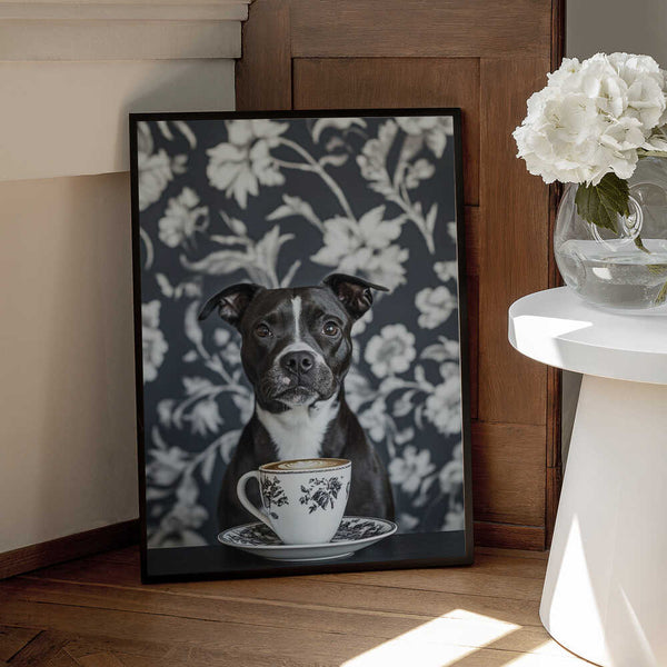 Tablou înramat „The Latte Loving Staffy” de SHANDU
