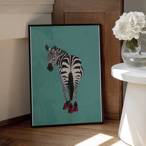 Tablou înramat „Zebra in heels teal” de Sarah Manovski