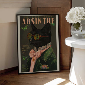 Tablou înramat „Chic Absinthe Cat Alcohol &amp; Cocktail Bar Art” de The Whiskey Ginger