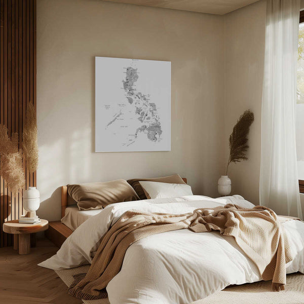 Tablou canvas „Gray watercolor map of Philippines” de Rosana Laiz Blursbyai
