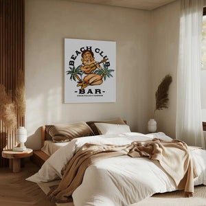 Tablou canvas „Beach Club Bar. Sailor Jerry Style Pin-up Girl Playing Guitar” de The Whiskey Ginger