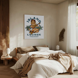 Tablou canvas „Island Lounge Tropical Pin Up Girl Playing Guitar” de The Whiskey Ginger