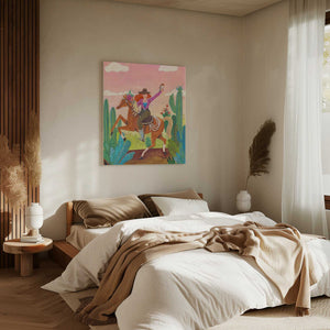 Tablou canvas „Cowgirl on horse in the desert” de Caroline Bonne Müller