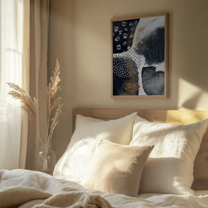 Tablou înramat „Abstract Black and Gold-1” de Sally Ann Moss