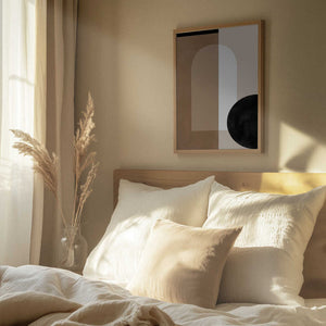 Tablou înramat „Geometric Shapes in Earthy Tones with a Black Circle” de Elena Ristova