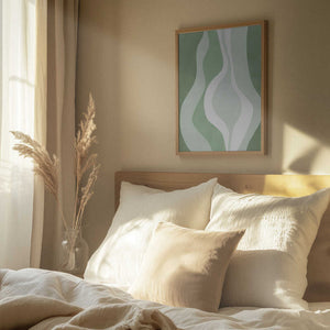 Tablou înramat „Organic Shapes In Soft Green And White Hues” de Elena Ristova