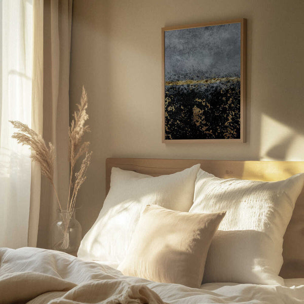 Tablou înramat „Gold Black Abstract” de Bilge Paksoylu