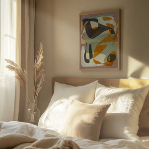 Tablou înramat „Luminous Ochre Abstract Infinity” de Little Dean