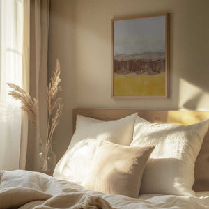 Tablou înramat „Coastal landscape with beach and sea in earth tones” de Imaginative