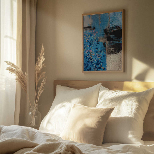 Tablou înramat „Denim Floral 1” de Sally Ann Moss