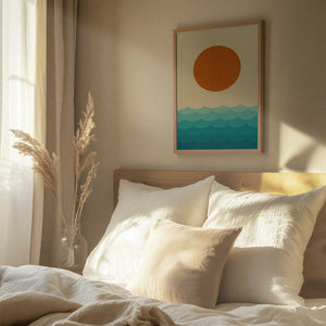 Tablou înramat „Stylized Sunset Over Waves” de Vitor Costa