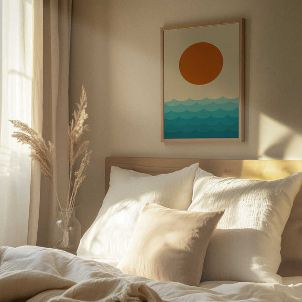 Tablou înramat „Stylized Sunset Over Waves” de Vitor Costa