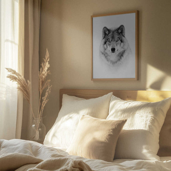 Tablou înramat „Portrait of a Timber Wolf” de Jim Cumming