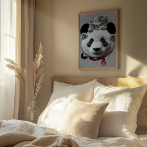 Tablou înramat „cat on panda bear” de Adam Lawless