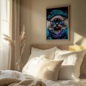 Tablou înramat „Hipster cat animal art” de Justyna Jaszke