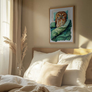 Tablou înramat „Animal Watercolor Art Bird Sleeping Owl” de Justyna Jaszke